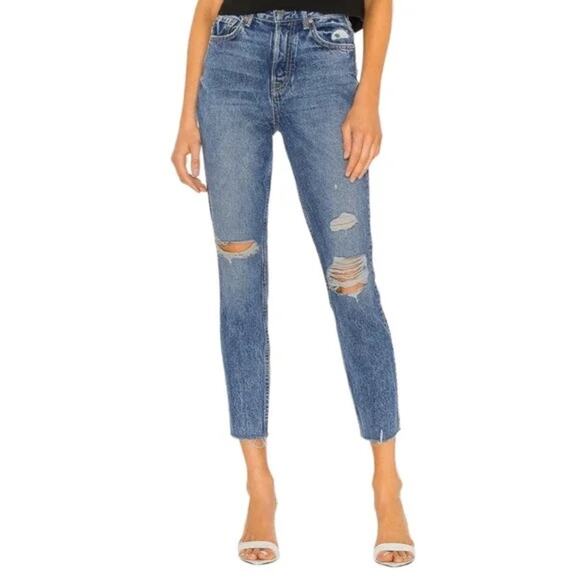 New Grlfrnd Karolina Super Hi Rise Distressed Raw Hem Jean Size 27 in Go My Way - Picture 3 of 7